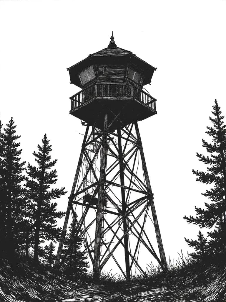 Fire watch tower on the misty mountain  thumbnail