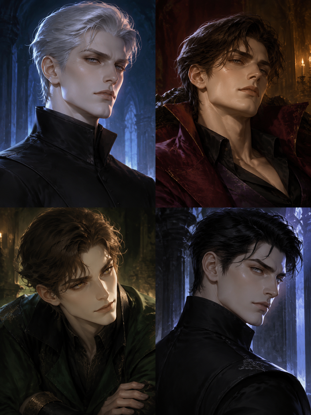 The Four Elders of the Crimson Depths — Valdris the Silver, Moros the Unmoved, Caelan the Hollow-Warm, and Sorin the Turned-Away thumbnail