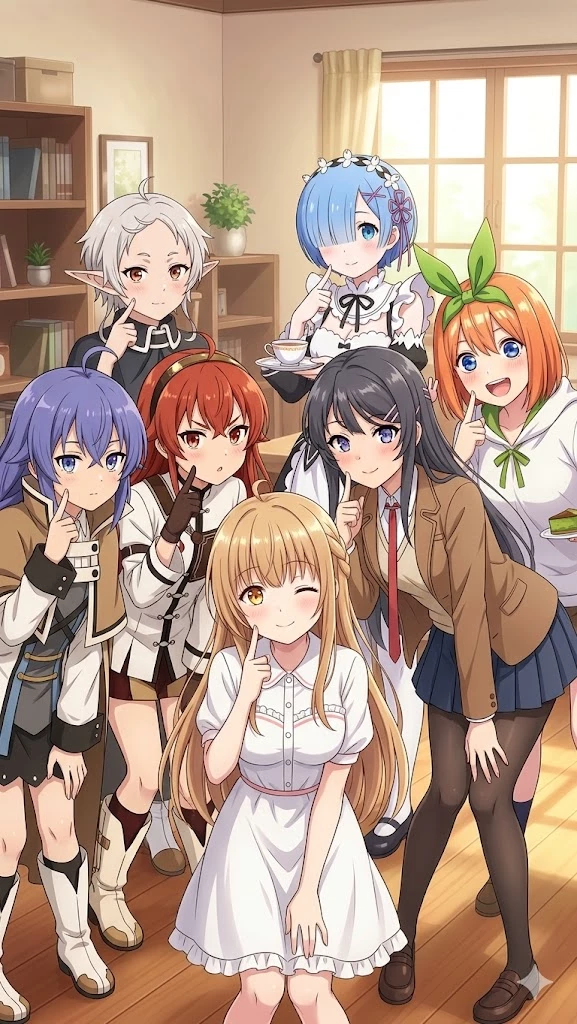 His 7 girlfriends, Mahiru, Mai, Roxy, Yotsuba, Rem, Sylphiette, Eris thumbnail