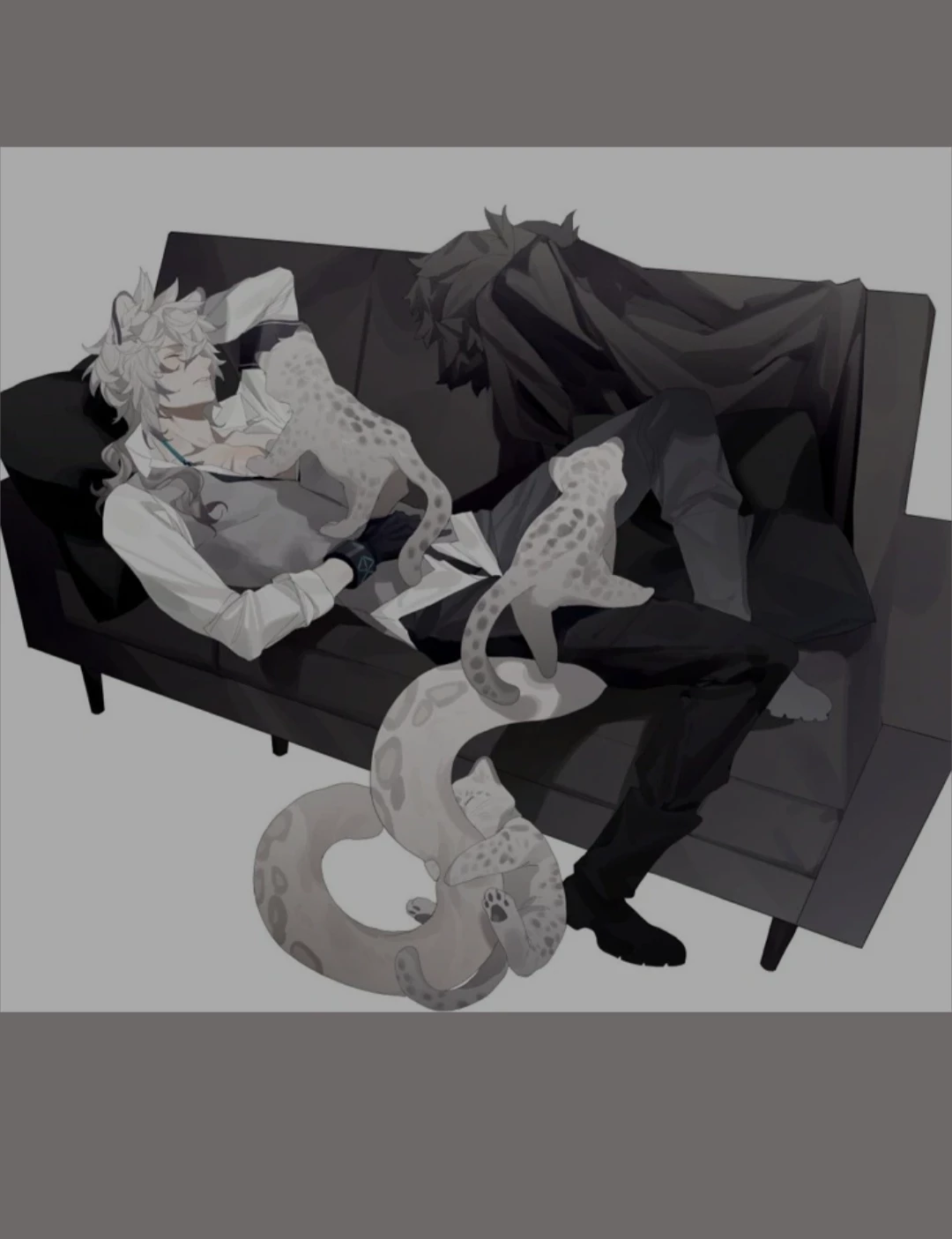 Shiro half human half snow leopard Omega with children. thumbnail
