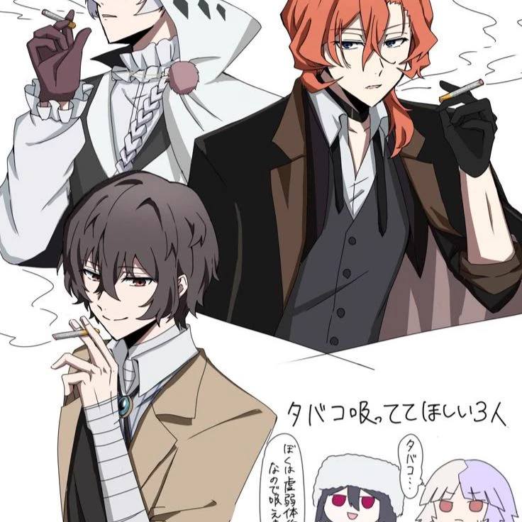 Dazai, Chuuya, Fyodor, Sigma, and Nikolai. thumbnail