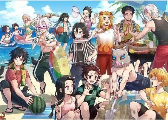 hashira and demons on the beach! thumbnail