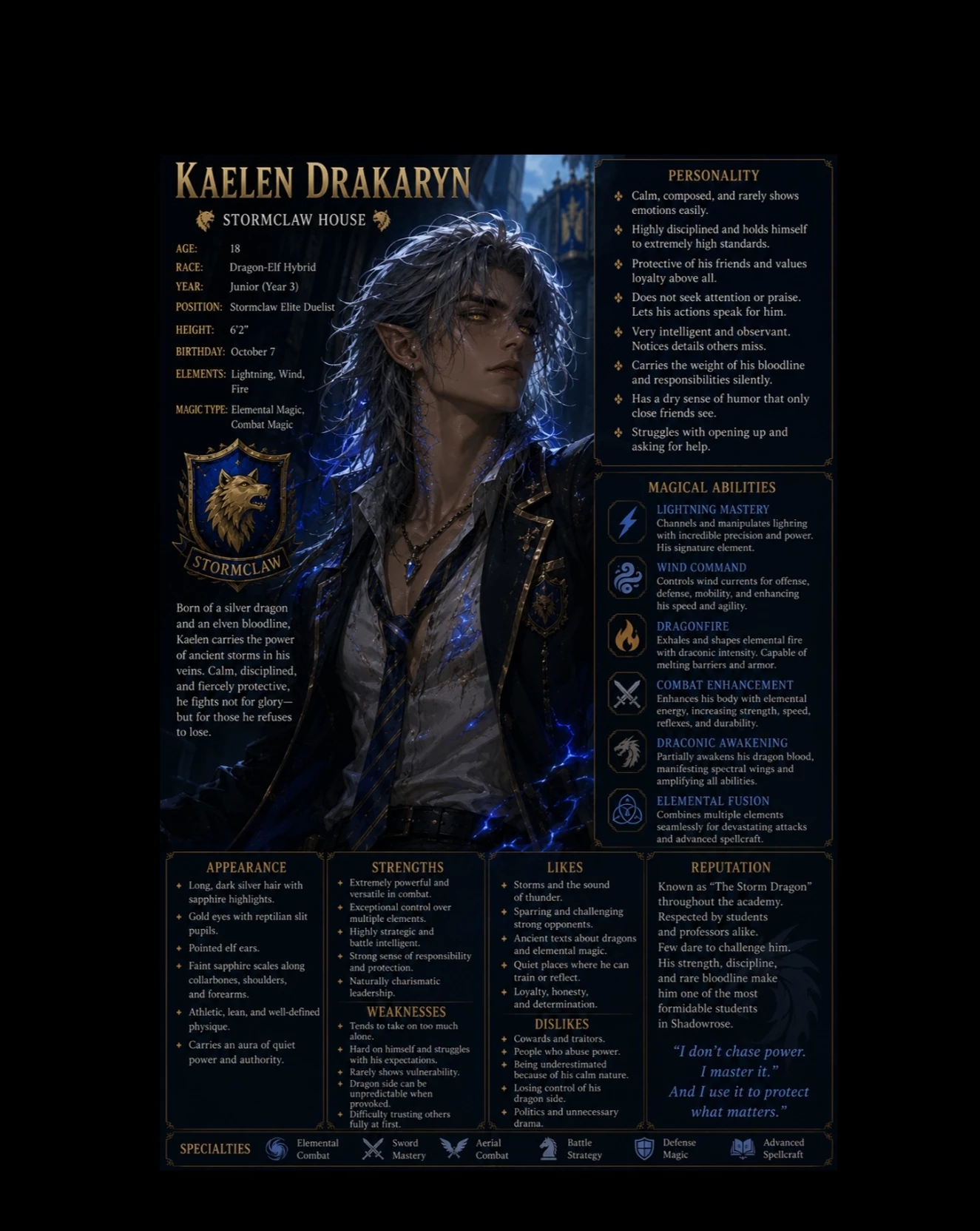 Kaelen Drakaryn (Shadowrose Academy Dragon/Elf hybrid Shifter) (RPG) thumbnail