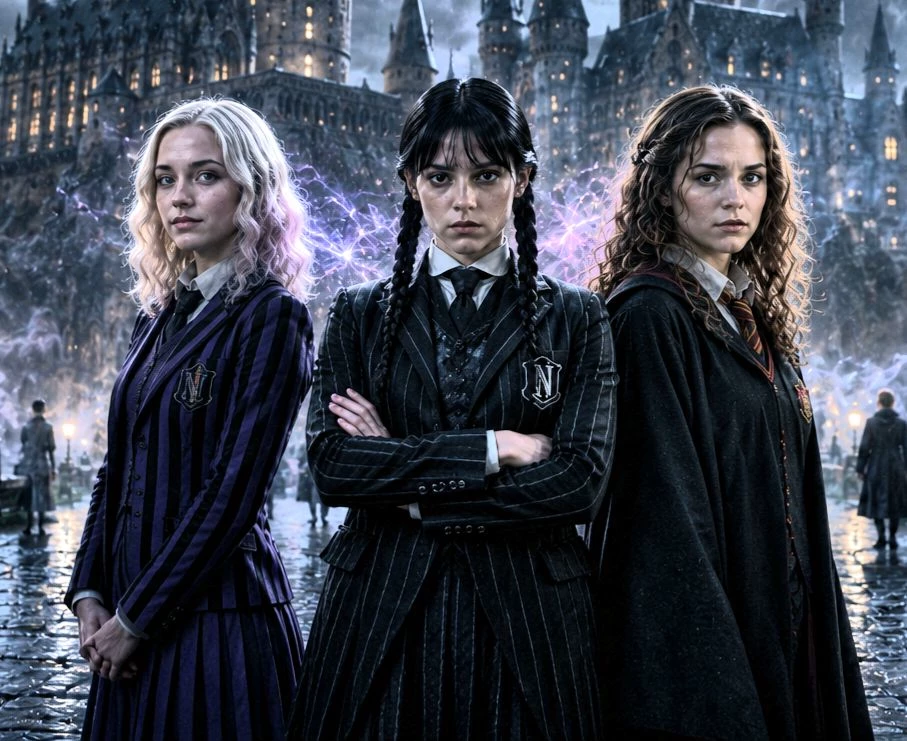 Enid, Wednesday, and Hermione  thumbnail