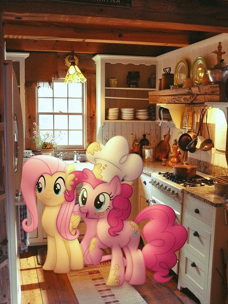 Pinkie Pie and Fluttershy in a real kitchen with real people thumbnail