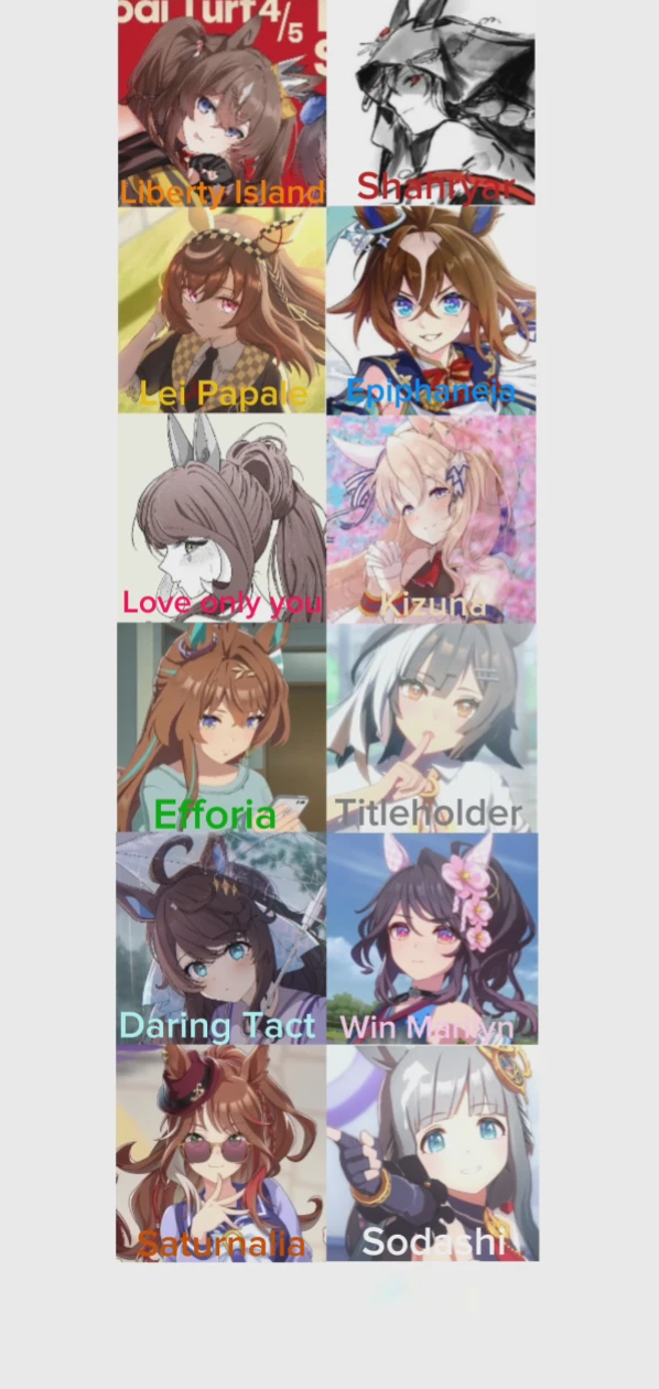 Lei Papale. Efforia. Love only you. Kizuna. Saturnalia. Daring Tact. Titleholder thumbnail