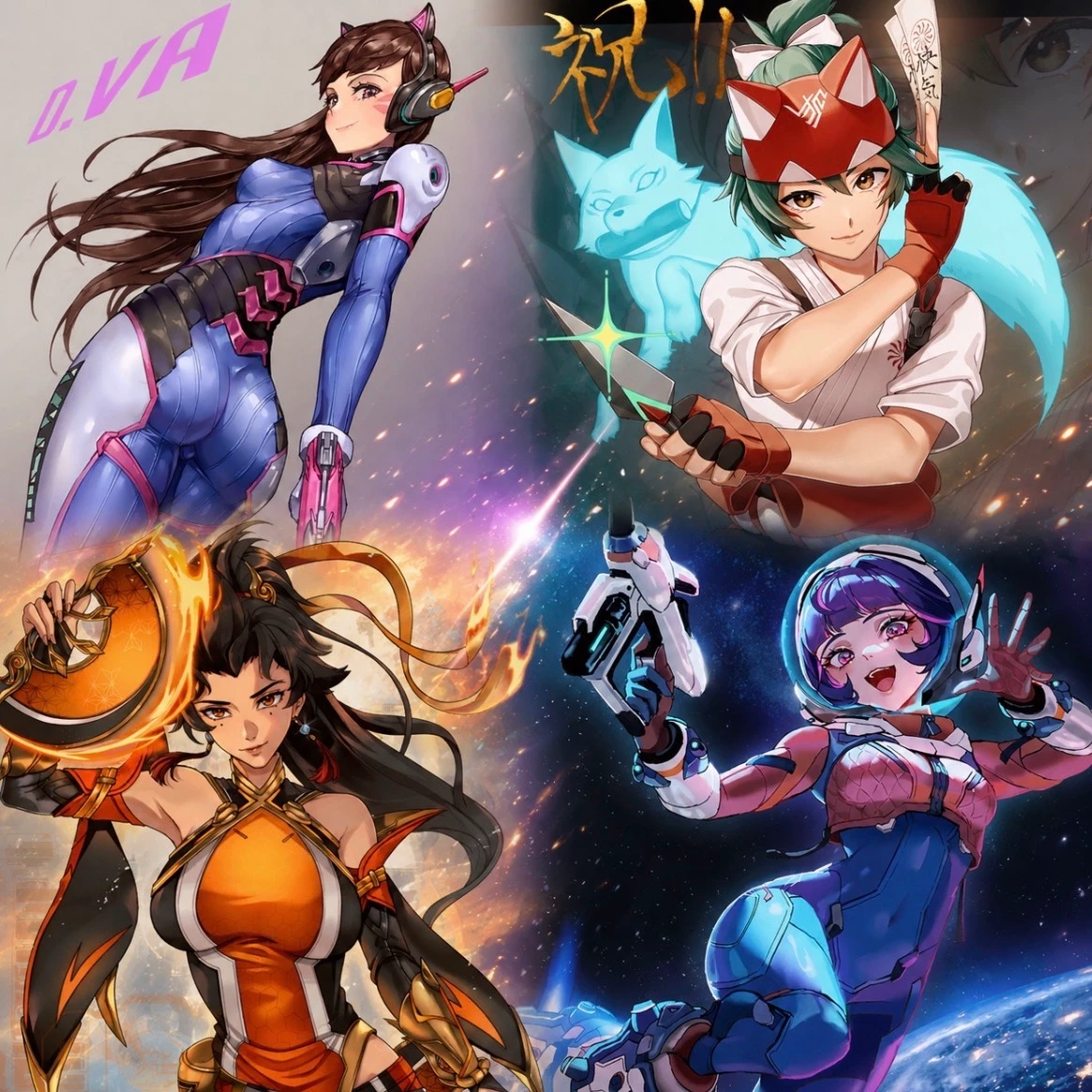 Juno, D.VA, Kiriko and Anran thumbnail