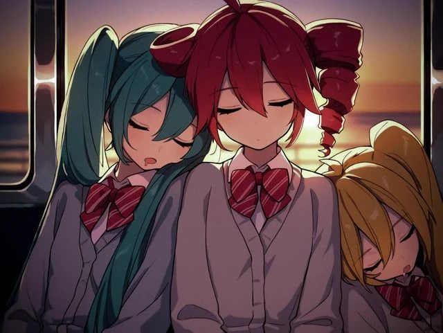 Miku, Teto, and Neru came home tired from classes thumbnail
