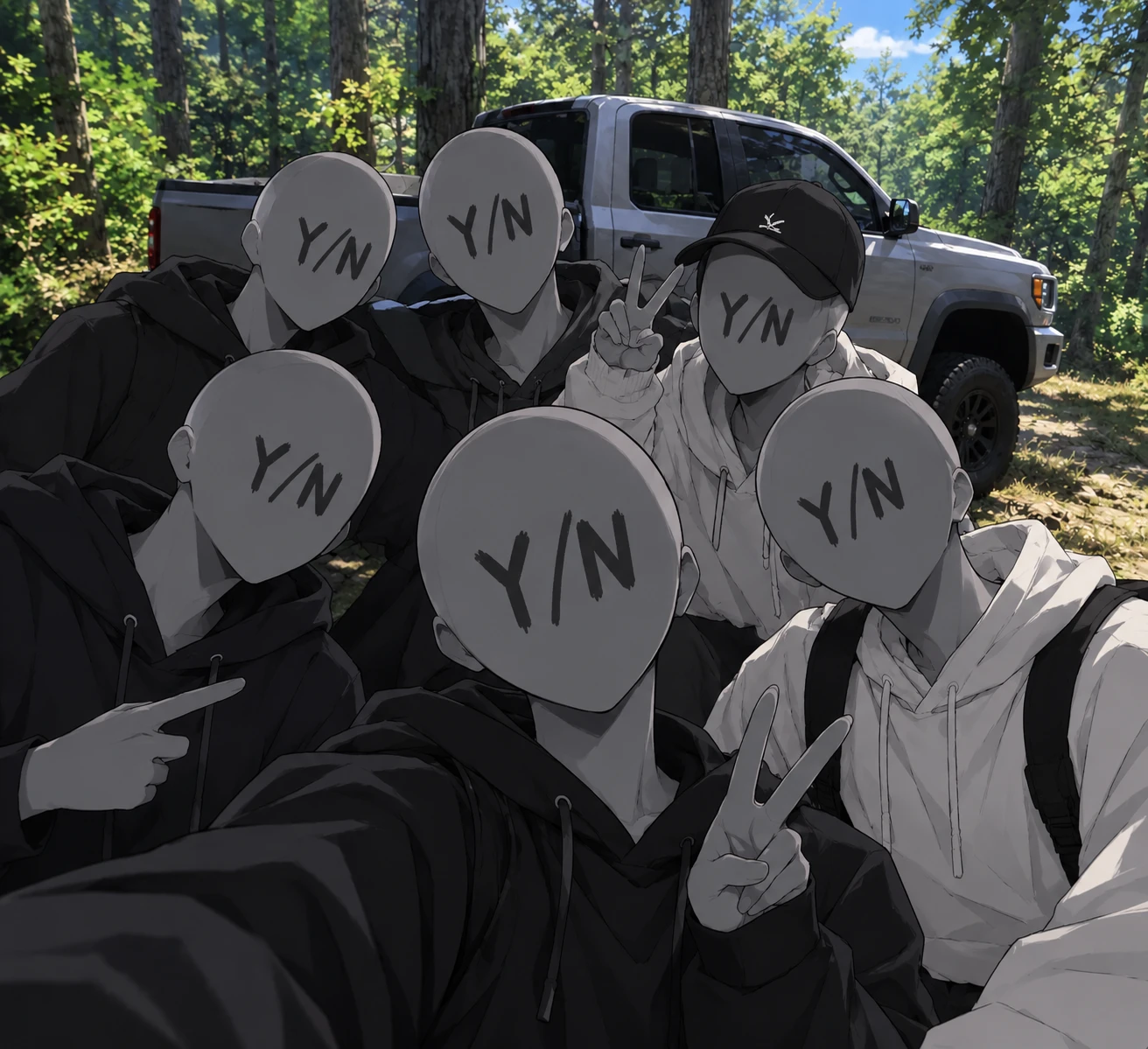 Group of friends in the forest thumbnail
