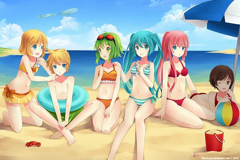 You and the Vocaloid girls on a beach for yourselves thumbnail