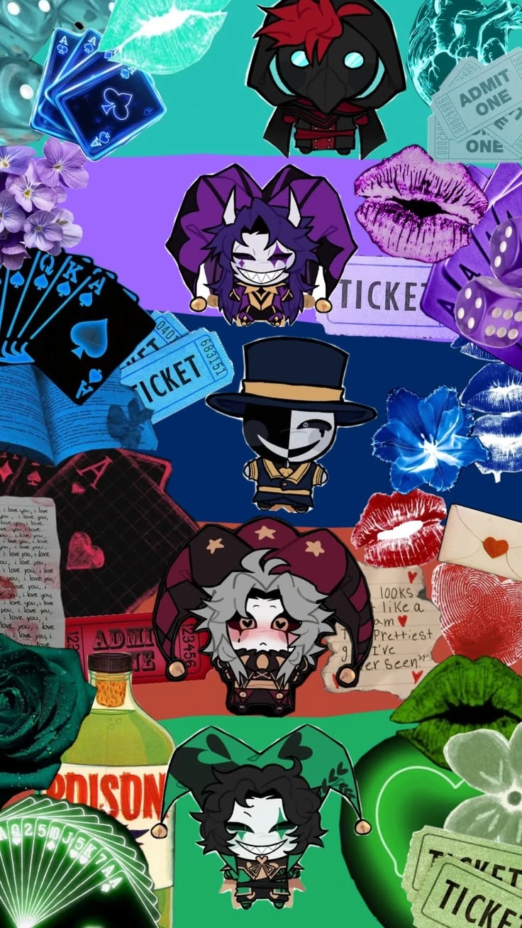 Pierrot, Harlequin, Jester, Usher, Doctor, and Columbine thumbnail
