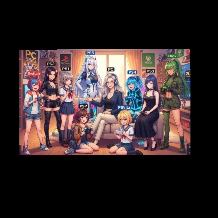 here we have the representation of all consoles and PCs in anime waifus thumbnail