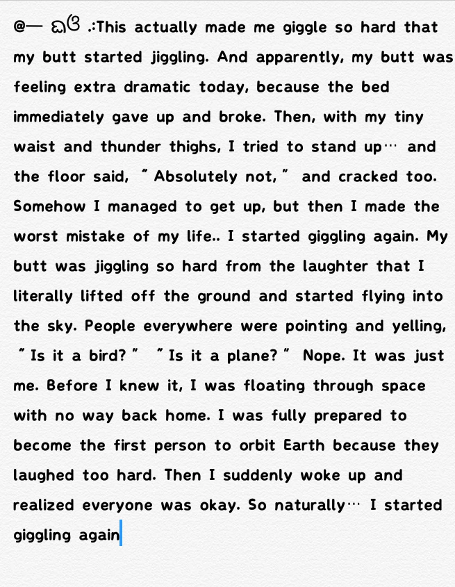 @— ᨳଓ .:This actually made me giggle so hard that my butt started jiggling. And thumbnail