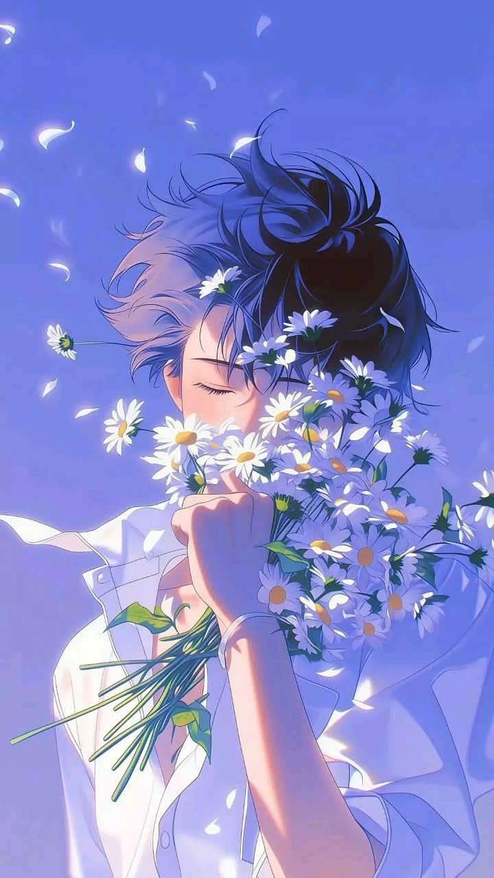 The boy with the blue daisies. 🌼💙. thumbnail