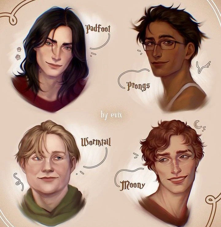 Remus Lupin, Sirius Black, James Potter, Peter Pittegrew, Lily Evans. thumbnail