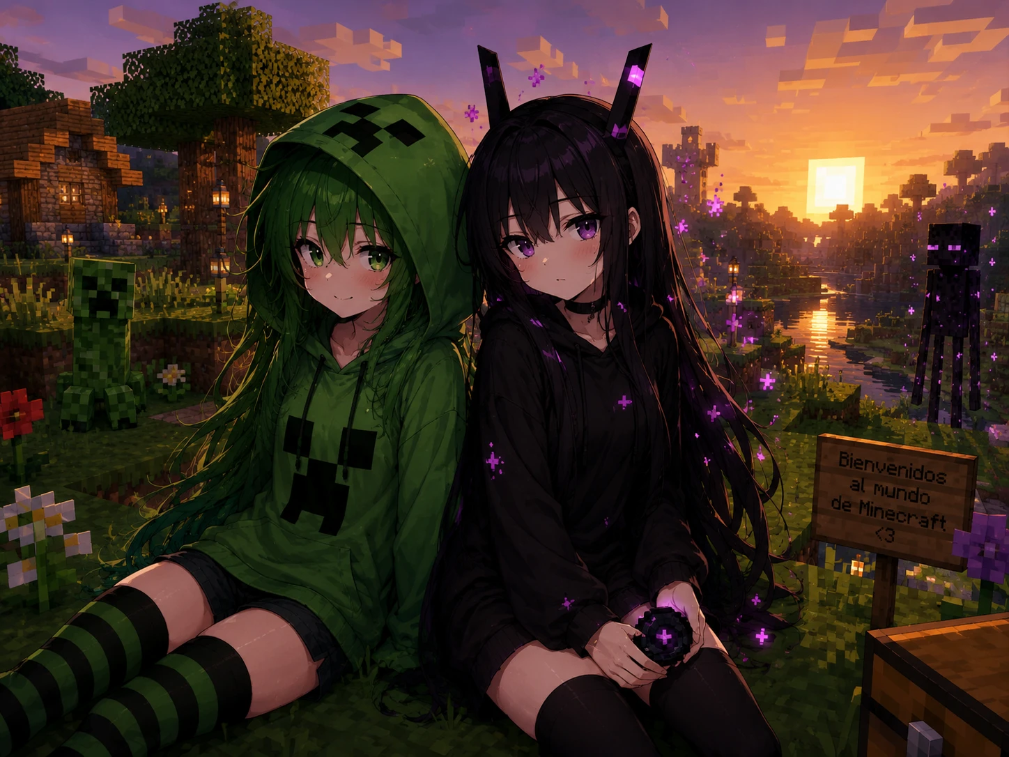 A creeper girl and an Enderman girl thumbnail
