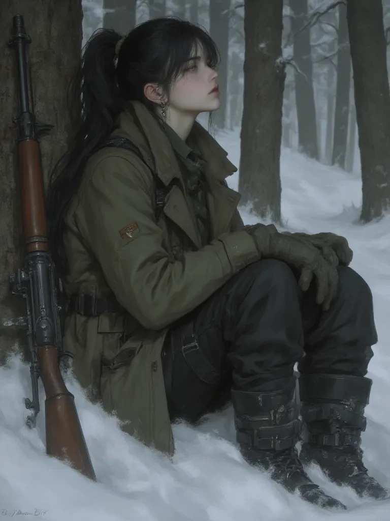 WWII. Girl in the forest. thumbnail